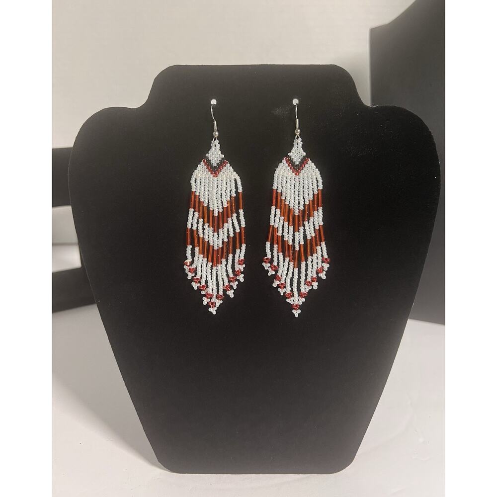 Handmade Intricate Beaded Earrings Ghana African Boho Tribal Jewelry 3.5”